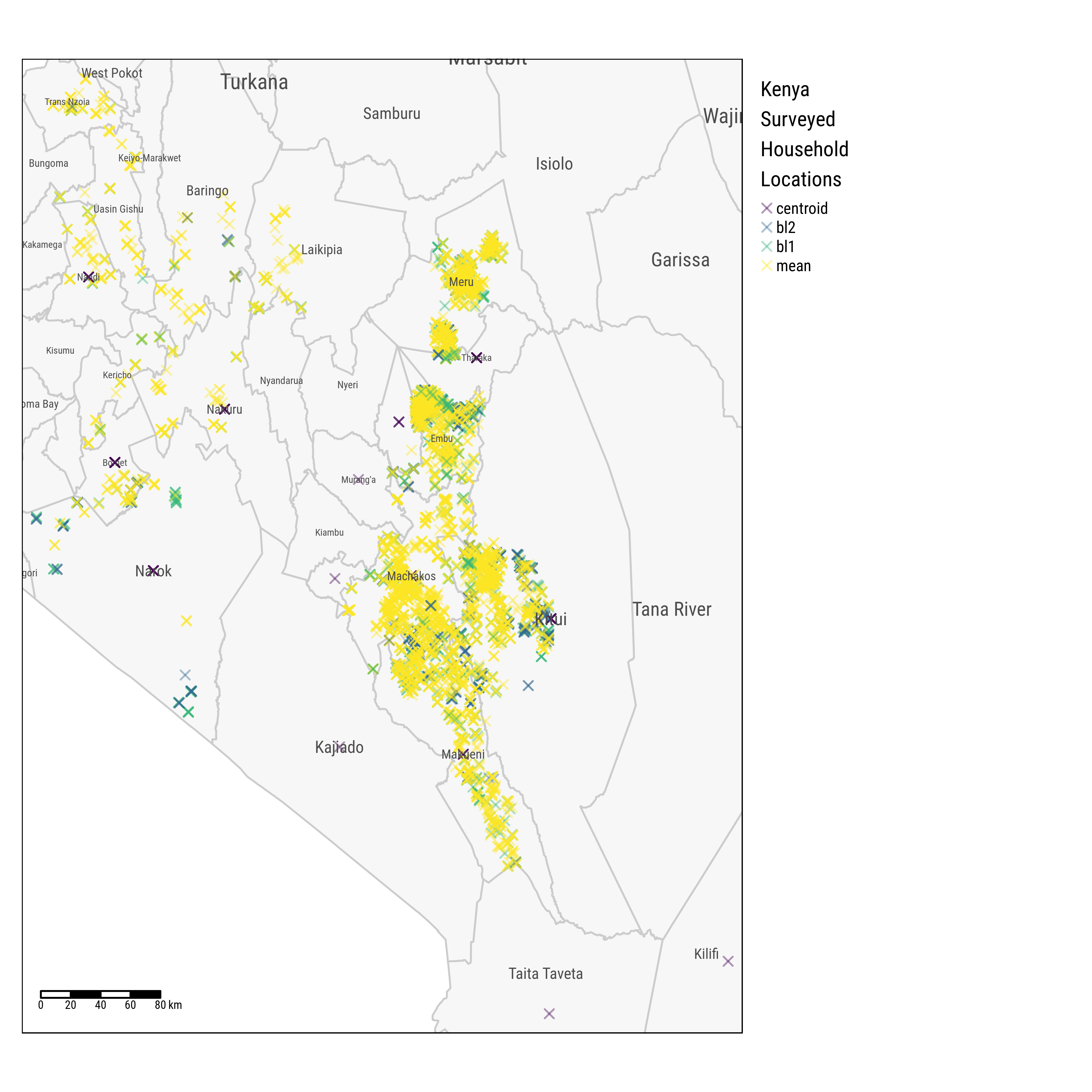 Households Locations across Counties, Kenya