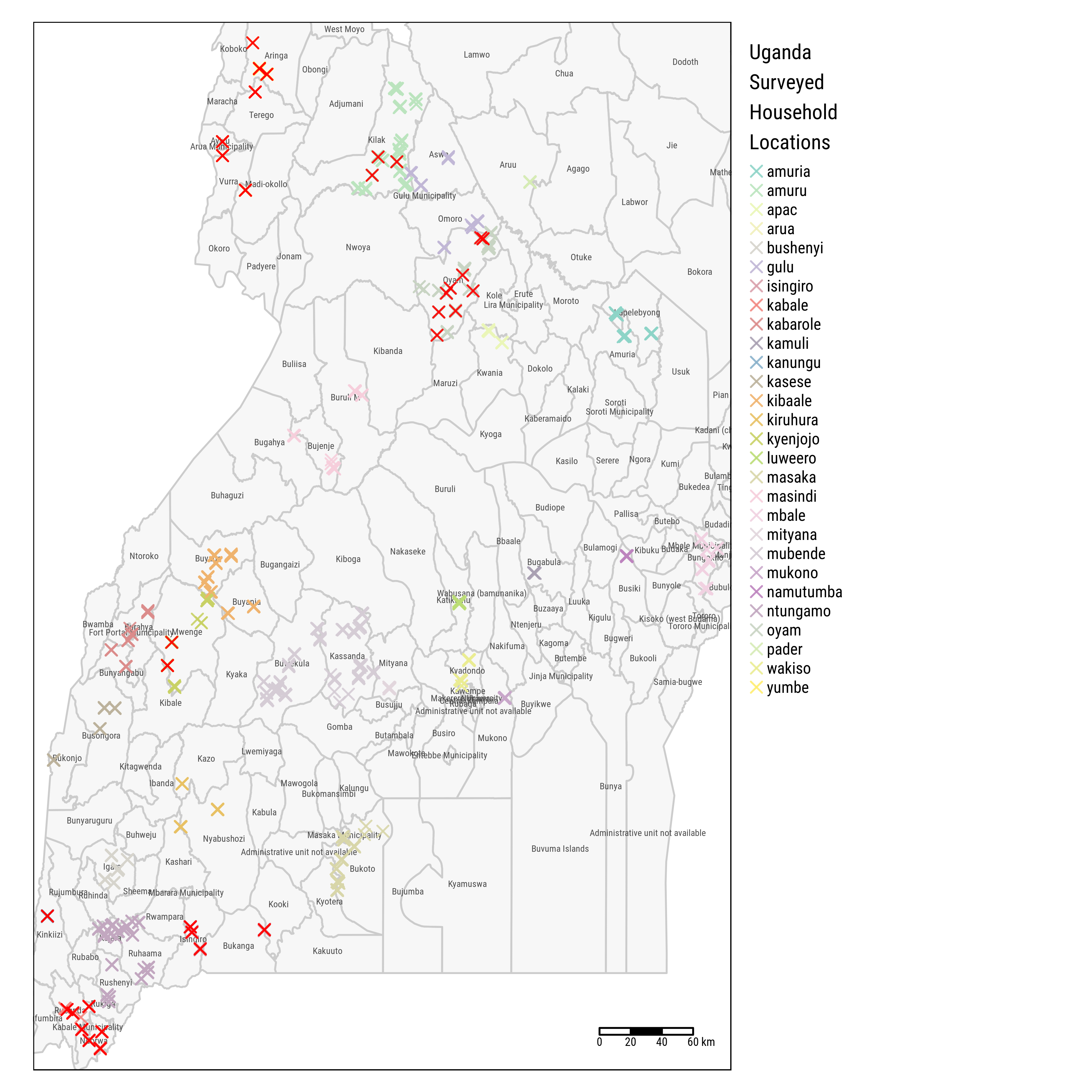 Households Locations across Districts, Uganda