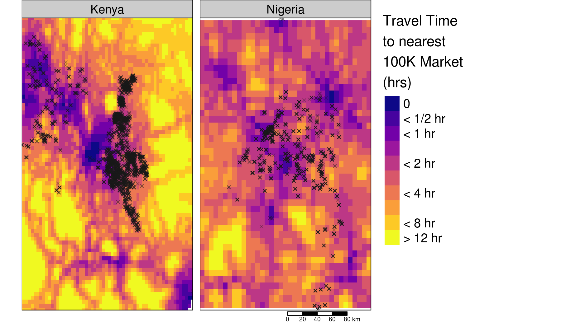 IFPRI/HarvestChoice Travel Time to 100K Market (hrs, circa 2010)