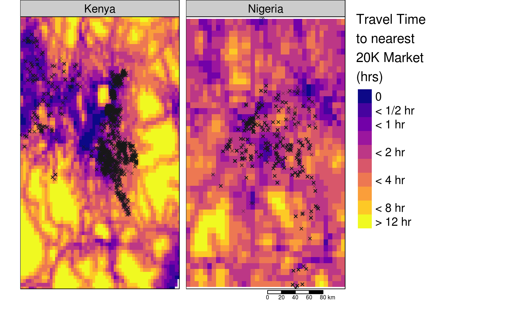 IFPRI/HarvestChoice Travel Time to 20K Market (hrs, circa 2010)